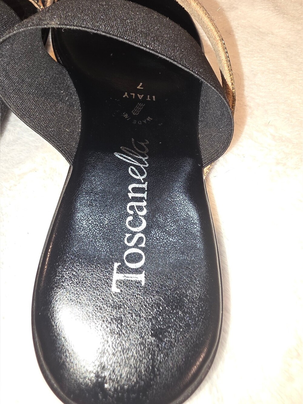 Toscanella, Black Slide Sandals with Leopard Accent With Rhinestones- Size 7 - Picture 3 of 4